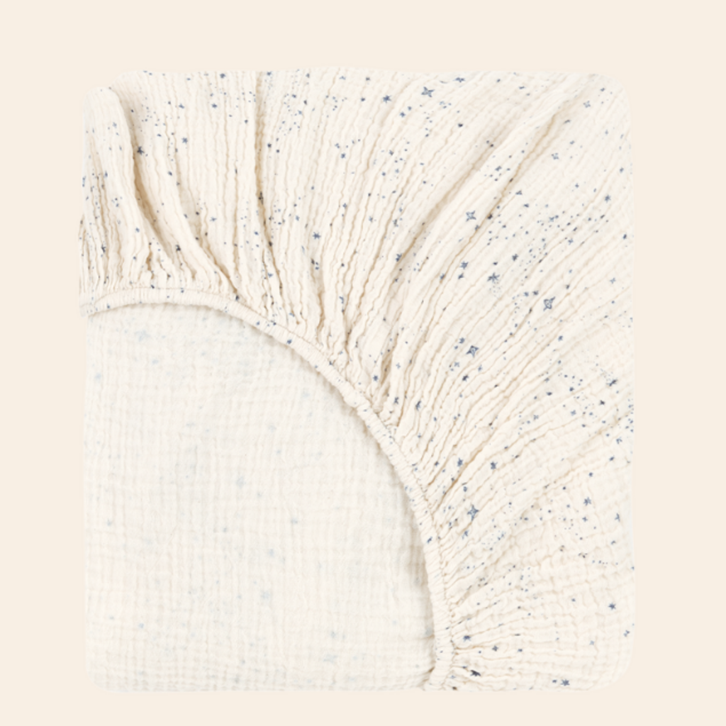 Nobodinoz Baby fitted sheet in washed double muslin wabi-sabi blue milky way