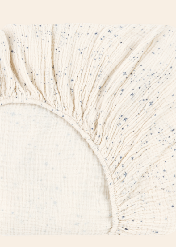 Nobodinoz Baby fitted sheet in washed double muslin wabi-sabi blue milky way