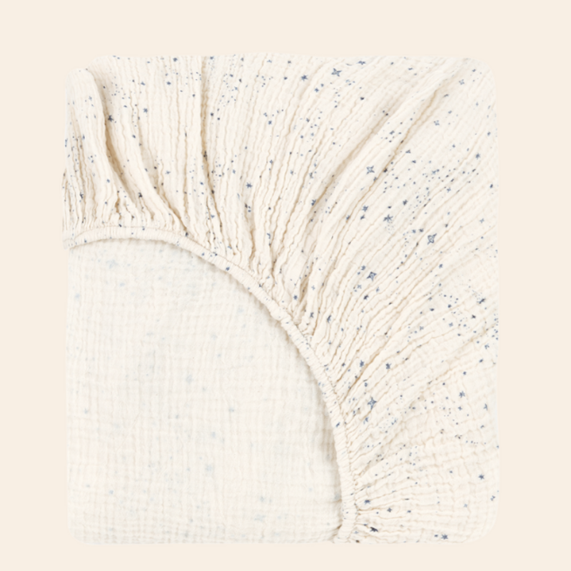 Nobodinoz Baby fitted sheet in washed double muslin wabi-sabi blue milky way