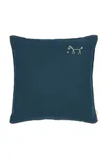 Nobodinoz Embroidered square cushion L1N0 in washed French Linen Deep Blue {}