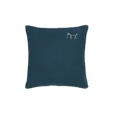 Nobodinoz Embroidered square cushion L1N0 in washed French Linen Deep Blue {}