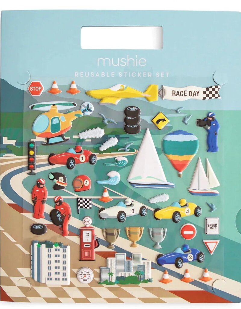 Mushie Reusable Sticker Set Race Cars