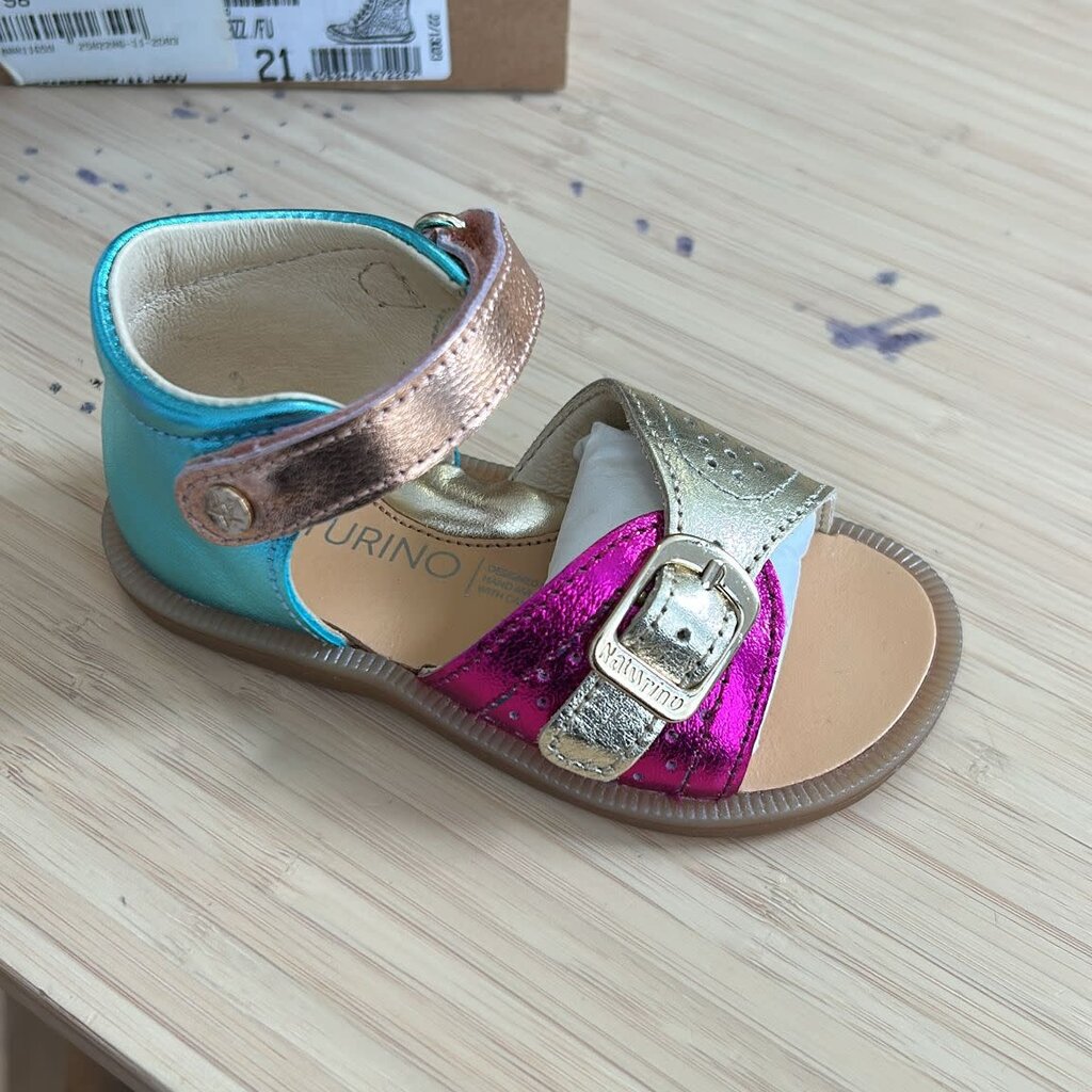 Naturino Sandalen Jead Mettalic Platinum-Fuchsia-Celeste 21