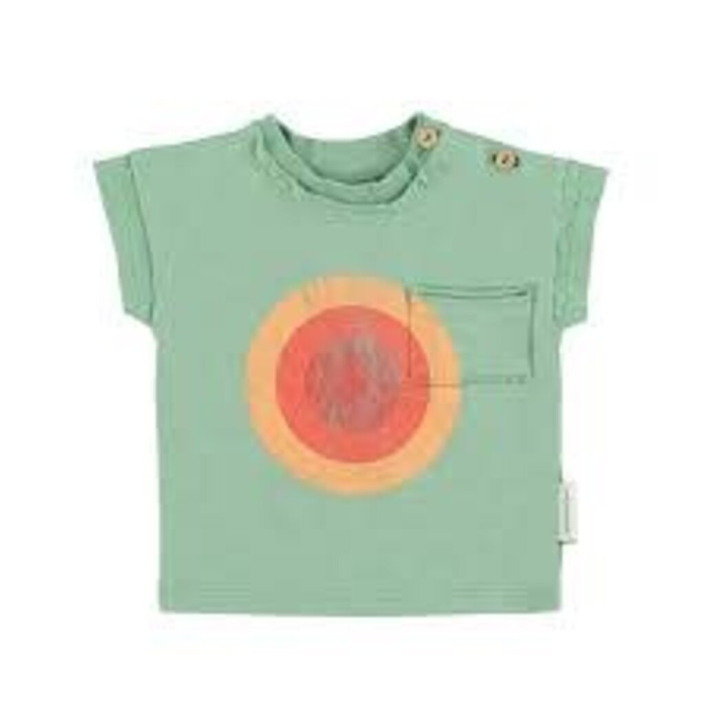 Piupiuchick t'shirt | green w/ multicolor circle print 8y