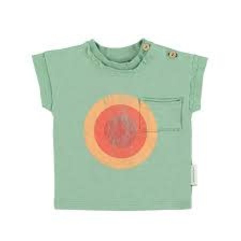Piupiuchick t'shirt | green w/ multicolor circle print 8y