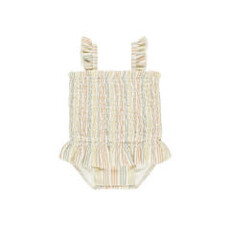 Quincy Mae Smocked One-Piece Swimsuit || Multi Stripe 2-3Y