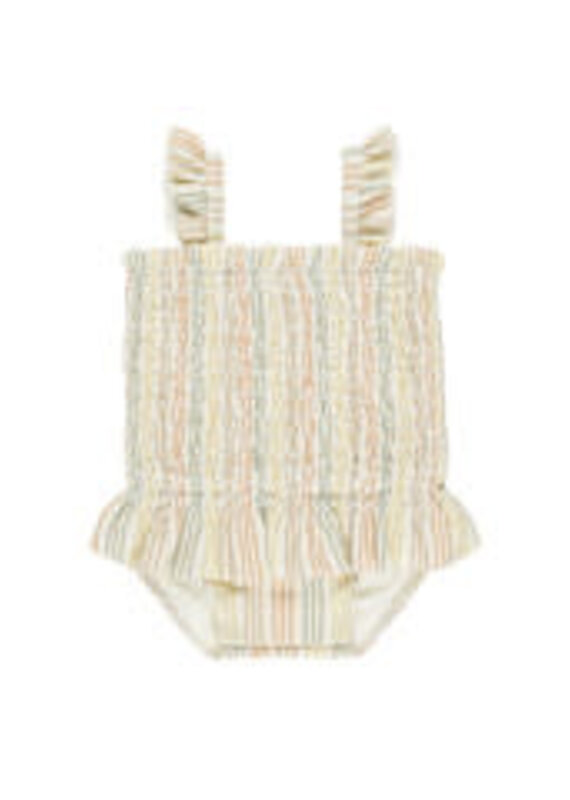 Quincy Mae Smocked One-Piece Swimsuit || Multi Stripe 2-3Y