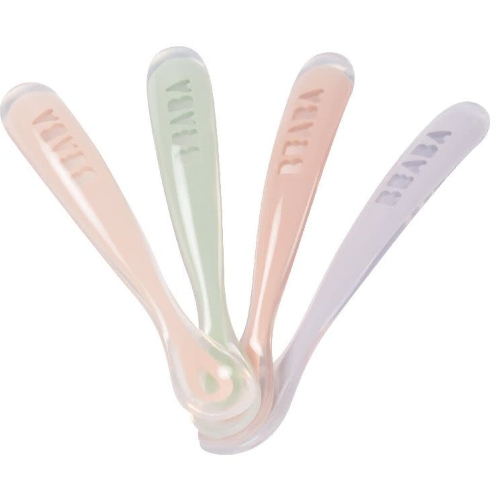 Beaba Set van 4 siliconenlepels - 1ste leeftijd -roze, groen (	cotton candy, marshmellow, green grey, lila)