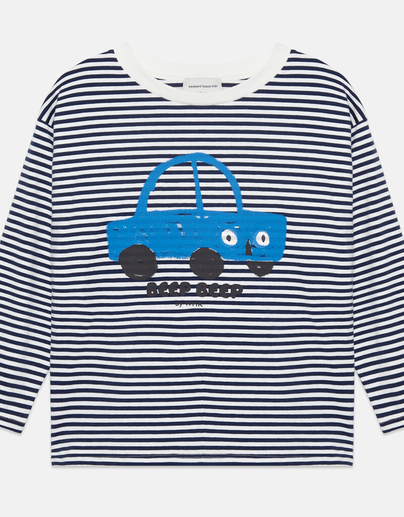 Weekend House Kids Beep beep l/s t-shirt Stripes blue and white aw26