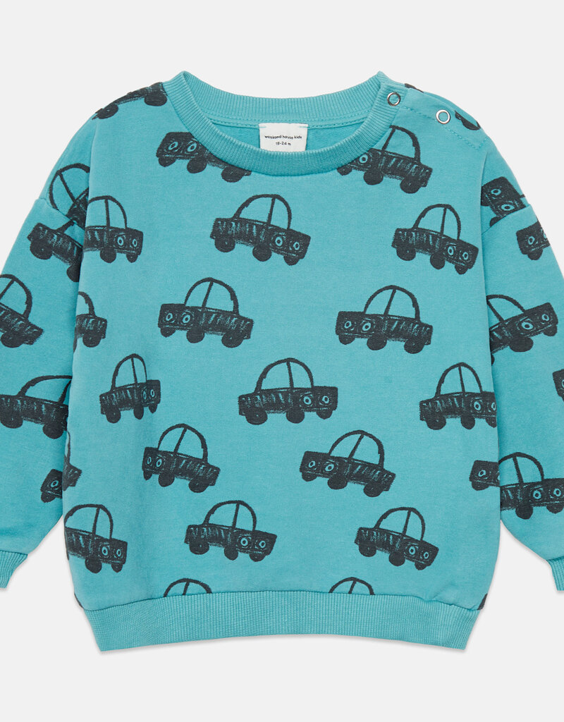 Weekend House Kids Cars all over sweatshirt Turquesa aw26