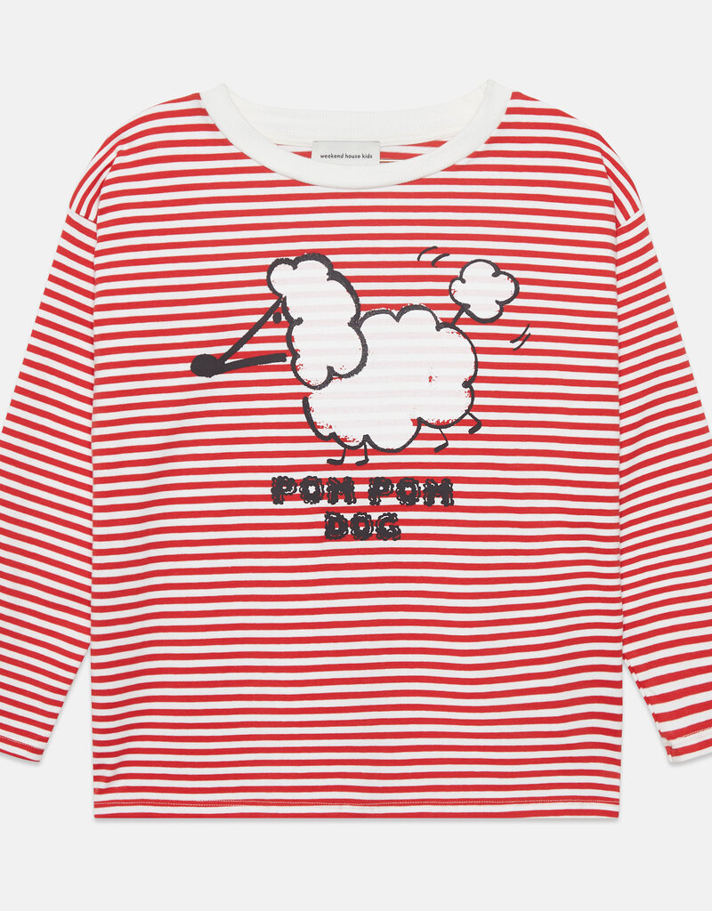 Weekend House Kids Pom pom dog l/s t-shirt Stripes red and white aw26