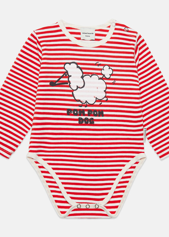Weekend House Kids Pom pom dog stripes baby body Red aw26