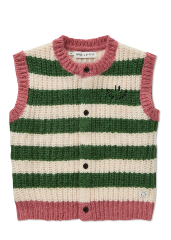 Sproet & Sprout Knitted vest stripes  Deep green aw26