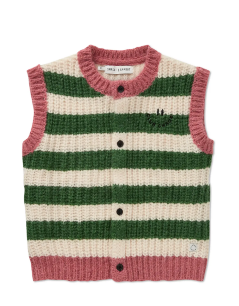 Sproet & Sprout Knitted vest stripes  Deep green aw26
