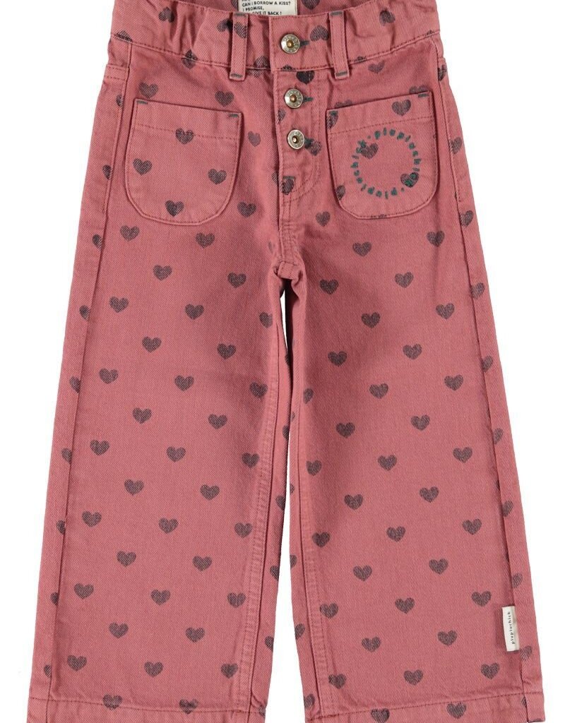 Piupiuchick Flare Trousers | Pink W/ Black Hearts aw26