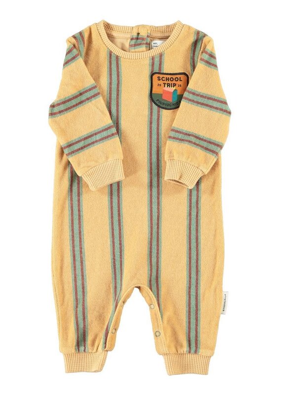Piupiuchick Long Sleeve Babygrow | Sand W/ Double Stripes aw26