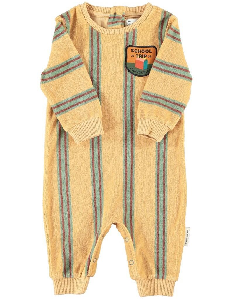 Piupiuchick Long Sleeve Babygrow | Sand W/ Double Stripes aw26
