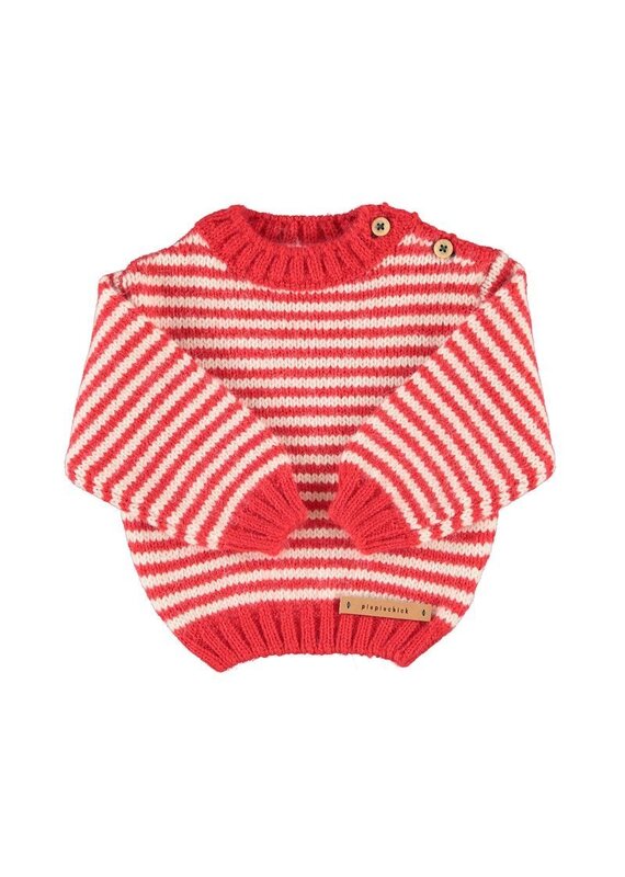 Piupiuchick Knitted Sweater | Ecru & Red Stripes aw26
