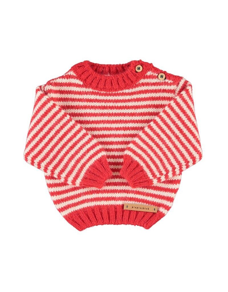 Piupiuchick Knitted Sweater | Ecru & Red Stripes aw26