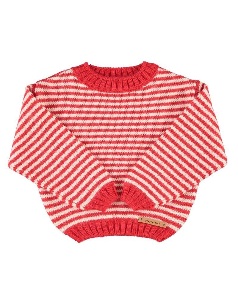 Piupiuchick Knitted Sweater | Ecru & Red Stripes aw26