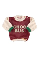 Piupiuchick Knitted Sweater | Bordeaux & Ecru W/ "School Bus" Print aw26