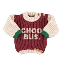 Piupiuchick Knitted Sweater | Bordeaux & Ecru W/ "School Bus" Print aw26