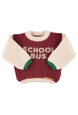 Piupiuchick Knitted Sweater | Bordeaux & Ecru W/ "School Bus" Print aw26