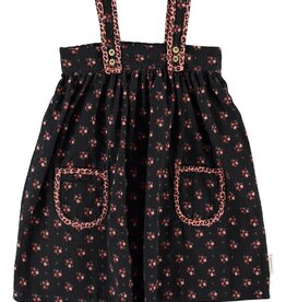 Piupiuchick Short Dress  W/ Straps | Black W/ Flowers aw26