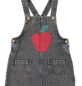 Piupiuchick Short Dress W/ Straps | Washed Black Denim W/ Apple Print aw26