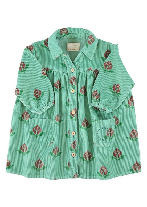Piupiuchick Short Dress | Green W/ Big Flowers aw26