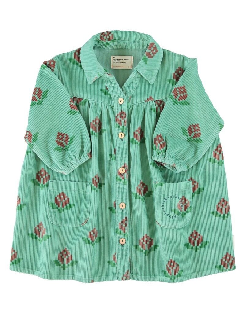 Piupiuchick Short Dress | Green W/ Big Flowers aw26