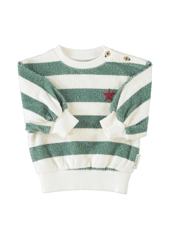 Piupiuchick Sweatshirt | Ecru & Green Stripes W/ "Piupiuchick" Print aw26