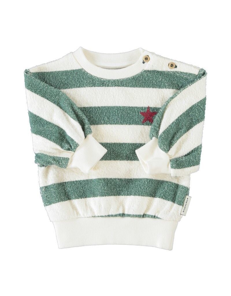 Piupiuchick Sweatshirt | Ecru & Green Stripes W/ "Piupiuchick" Print aw26
