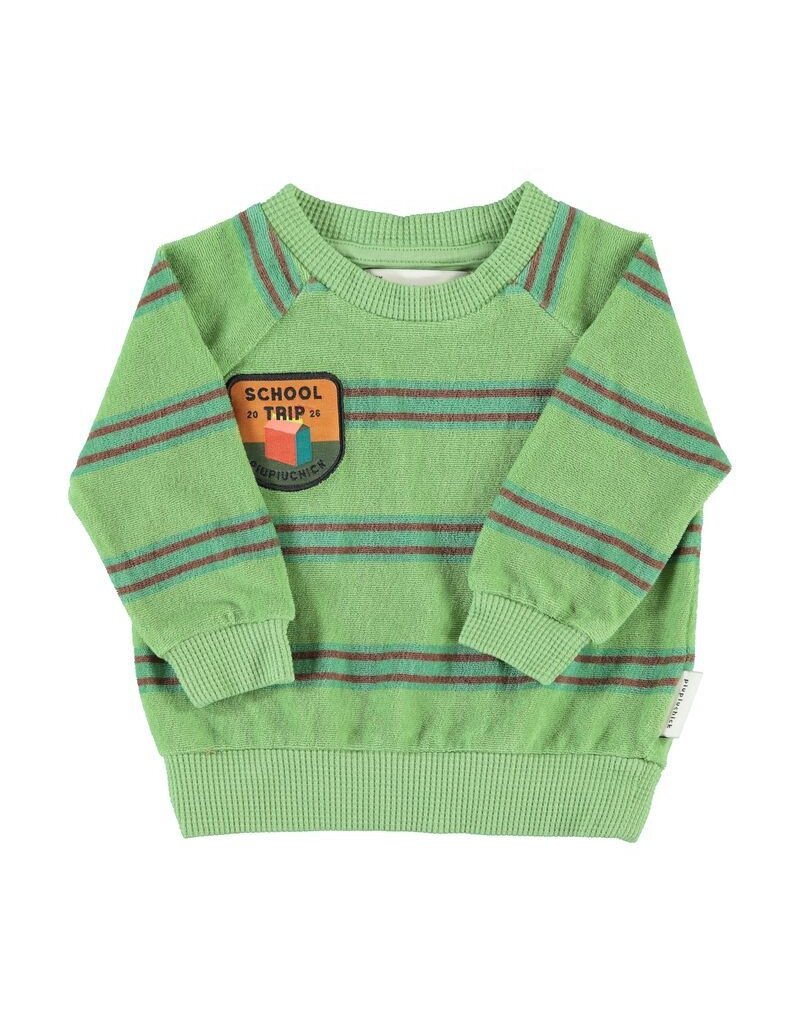 Piupiuchick Terry Cotton Sweatshirt | Green W/ Double Stripes aw26