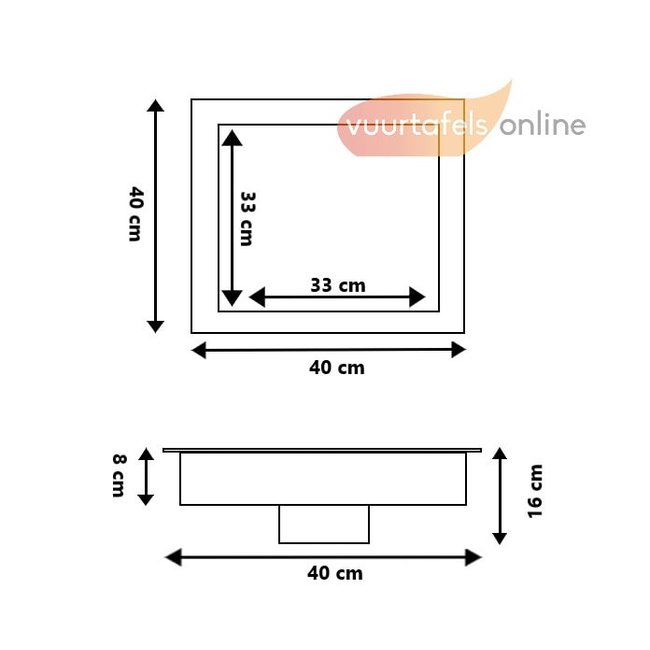 Easy Fires Einbaubrenner Schwarz 40x40cm.