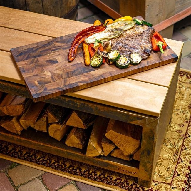 Forno Holzlager Anthrazit mit Holzsitz 200x40x43cm.