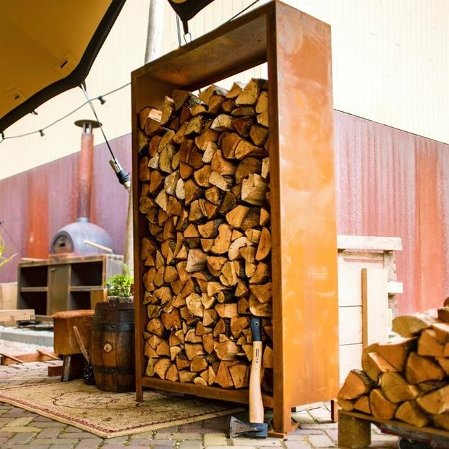Forno Holzlager Cortenstahl 120x40x180cm.