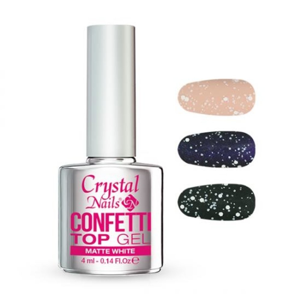 Crystal Nails Crystal Nails Confetti Top Gel Matte White 4 ml TPO/HEMA vrij Crystal Nails Crystal Nails Confetti Top Gel Matte White 4 ml TPO/HEMA vrij