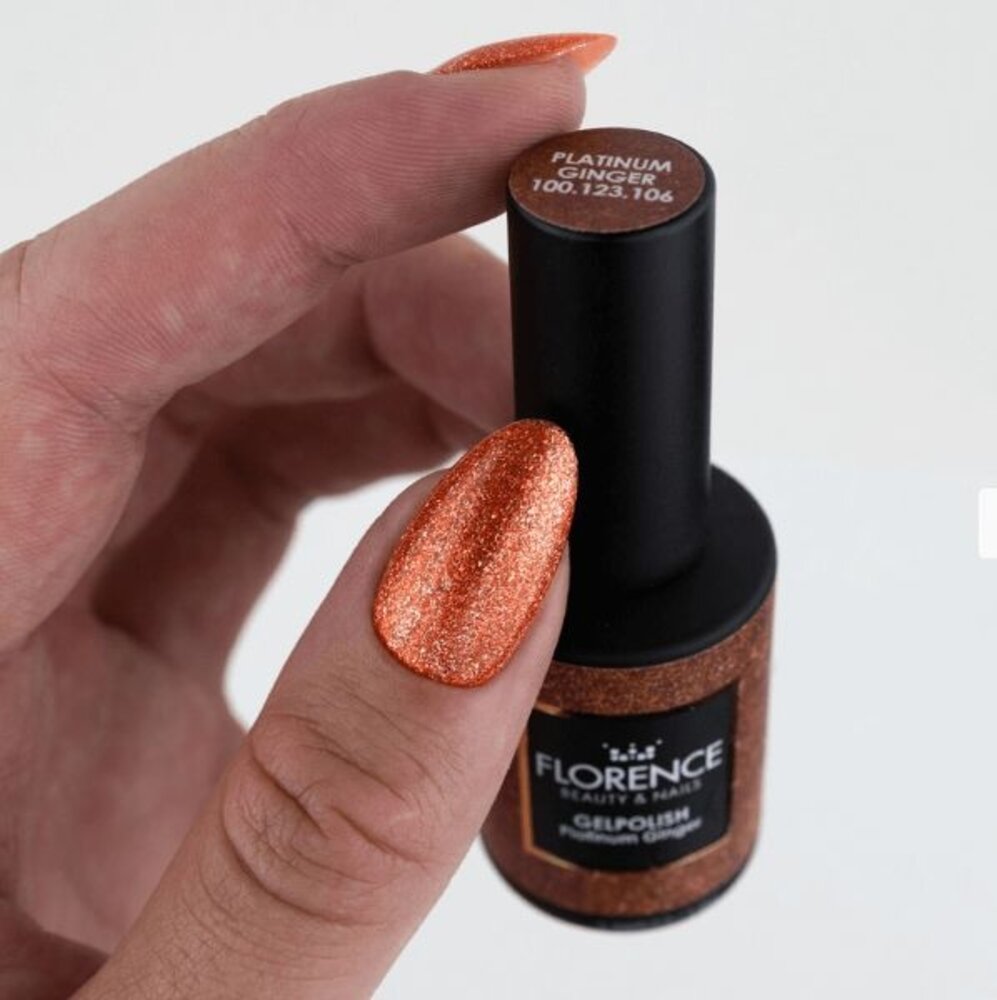 Florence Nails Florence Nails Glitter Gelpolish Platinum Ginger 100.123.106-S  -  TPO/HEMA vrij Florence Nails Florence Nails Glitter Gelpolish Platinum Ginger 100.123.106-S  -  TPO/HEMA vrij