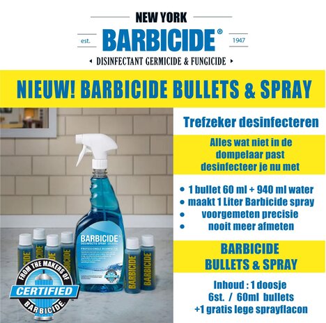 Barbicide Barbicide Desinfectie Bullets (6 x Bullet + 1 x Spray Flacon) Barbicide Barbicide Desinfectie Bullets (6 x Bullet + 1 x Spray Flacon)