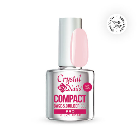 Crystal Nails Crystal Nails Compact PRO Base & Builder Milky Rose 13 ml TPO/HEMA vrij Crystal Nails Crystal Nails Compact PRO Base & Builder Milky Rose 13 ml TPO/HEMA vrij