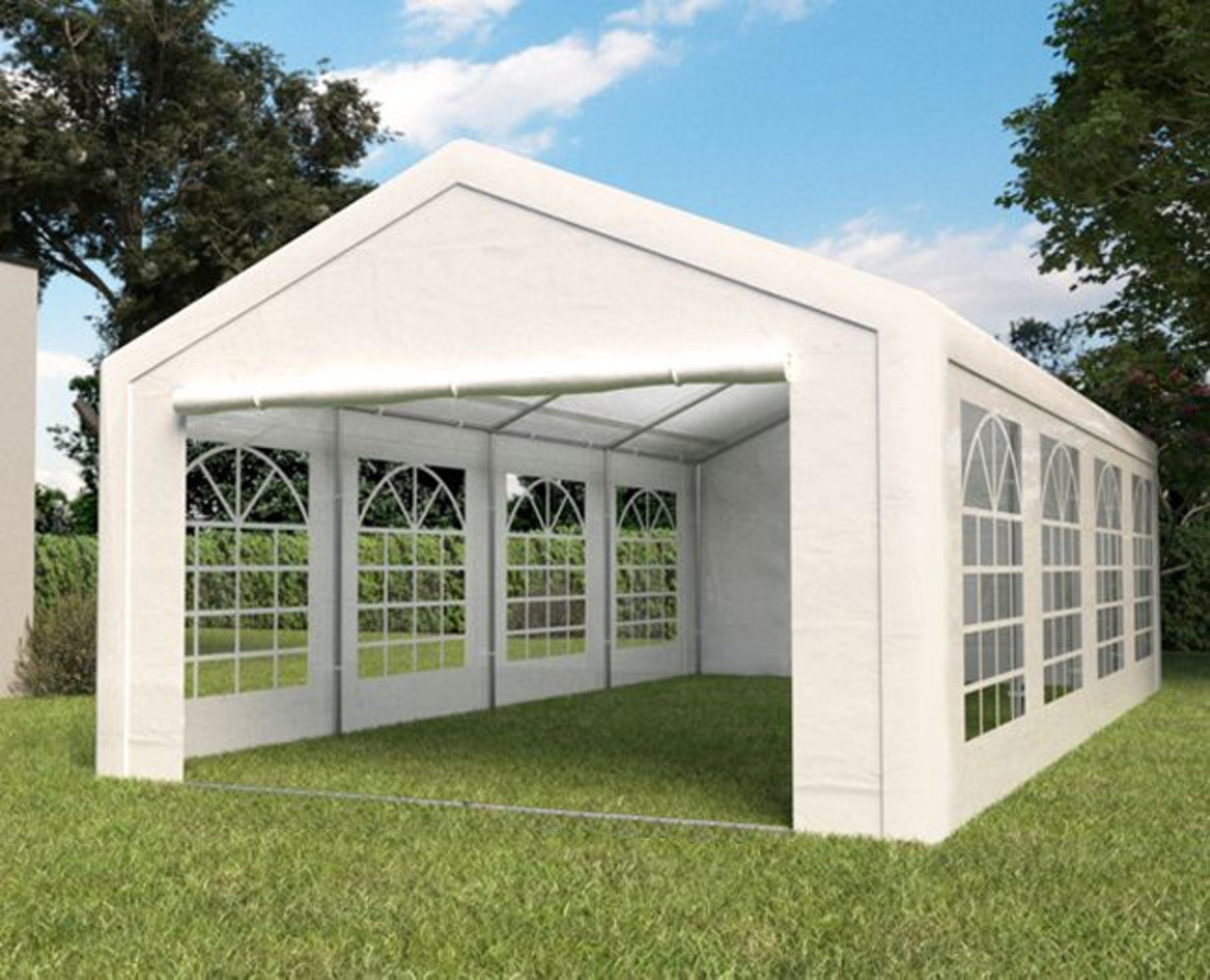 Partytent 4x8m PVC met grondframe brandvertragend Partytent 4x8m PVC met grondframe brandvertragend