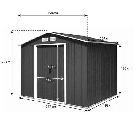 Lizzely Garden & Living Metalen tuinhuisje (9,3 m3) antraciet medium berging schuur HxBxD: 179x258x207cm Lizzely Garden & Living Metalen tuinhuisje (9,3 m3) antraciet medium berging schuur HxBxD: 179x258x207cm