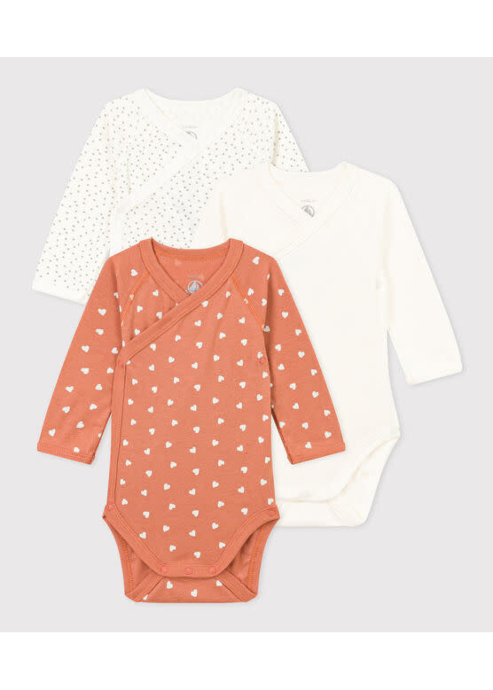 Petit Bateau Petit Bateau / 3 pack bodies / Hartjes apricot