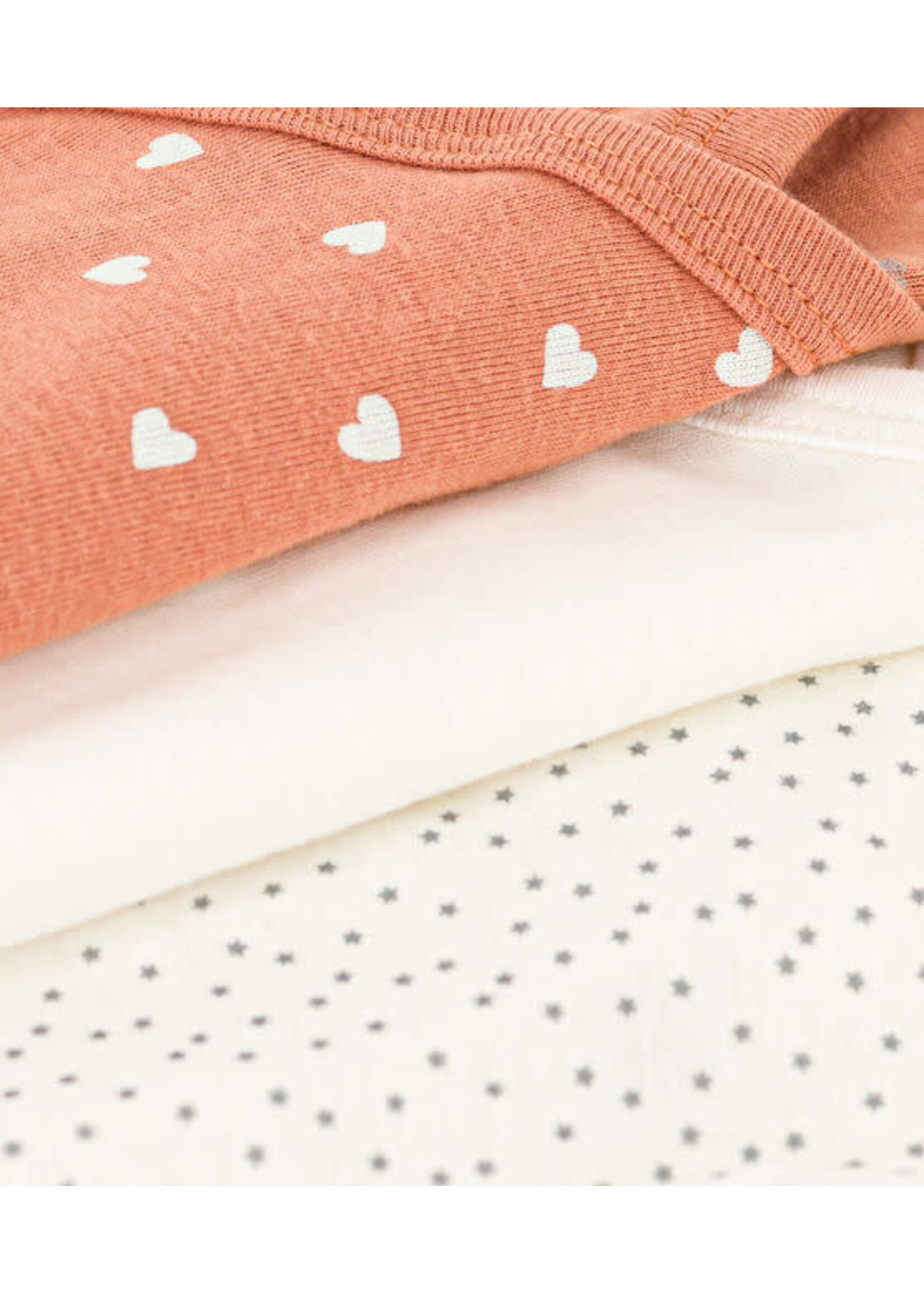 Petit Bateau Petit Bateau / 3 pack bodies / Hartjes apricot