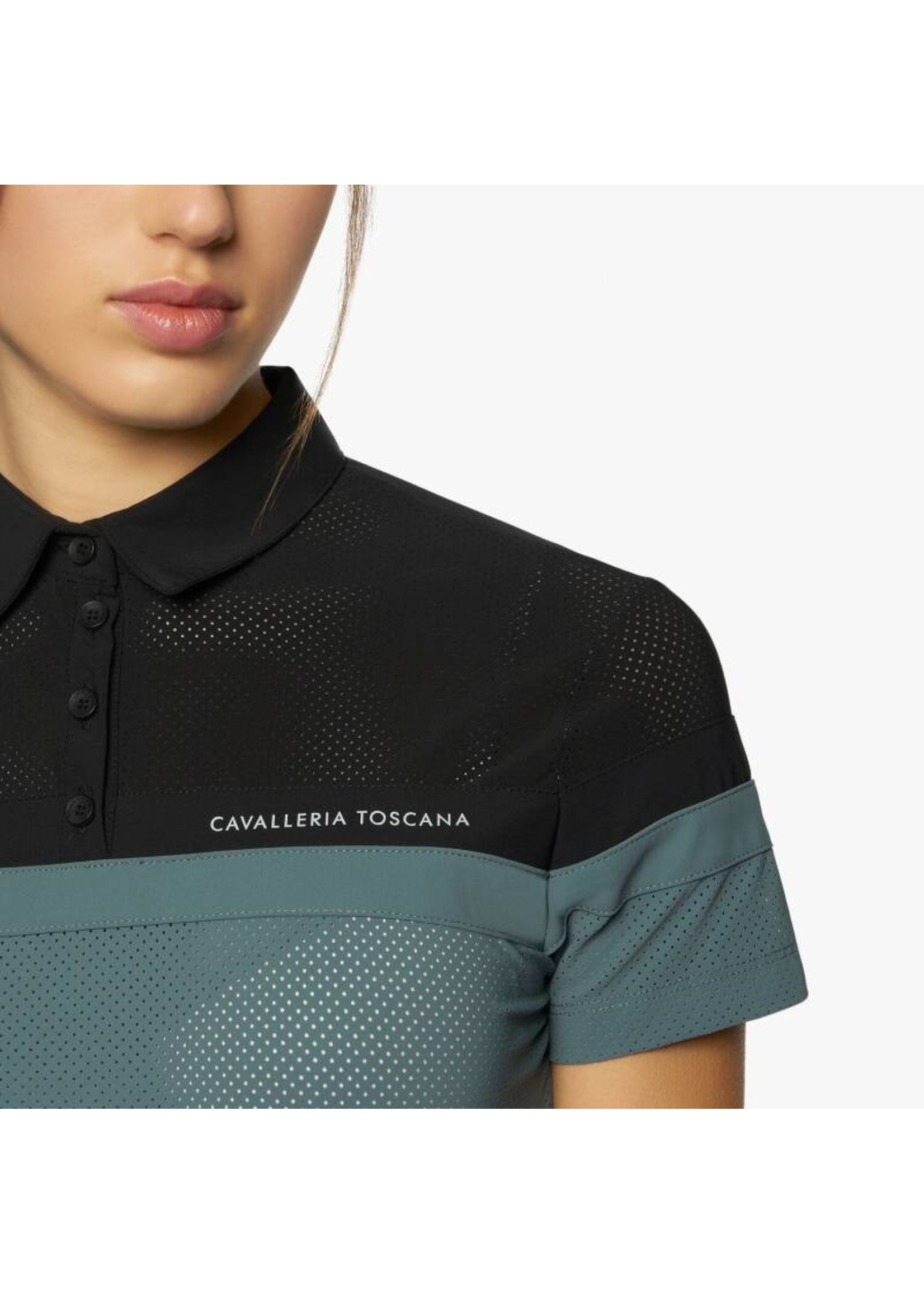 Cavalleria Toscana Cavalleria toscana women's two-tone perforated jersey polo shirt