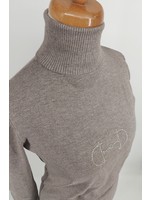 Equestrian-style Equestrian Style Turtle Neck Sweater Sand Swarovski Bit