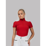 Aviar Aviar short sleeve zip ruffle shirt red