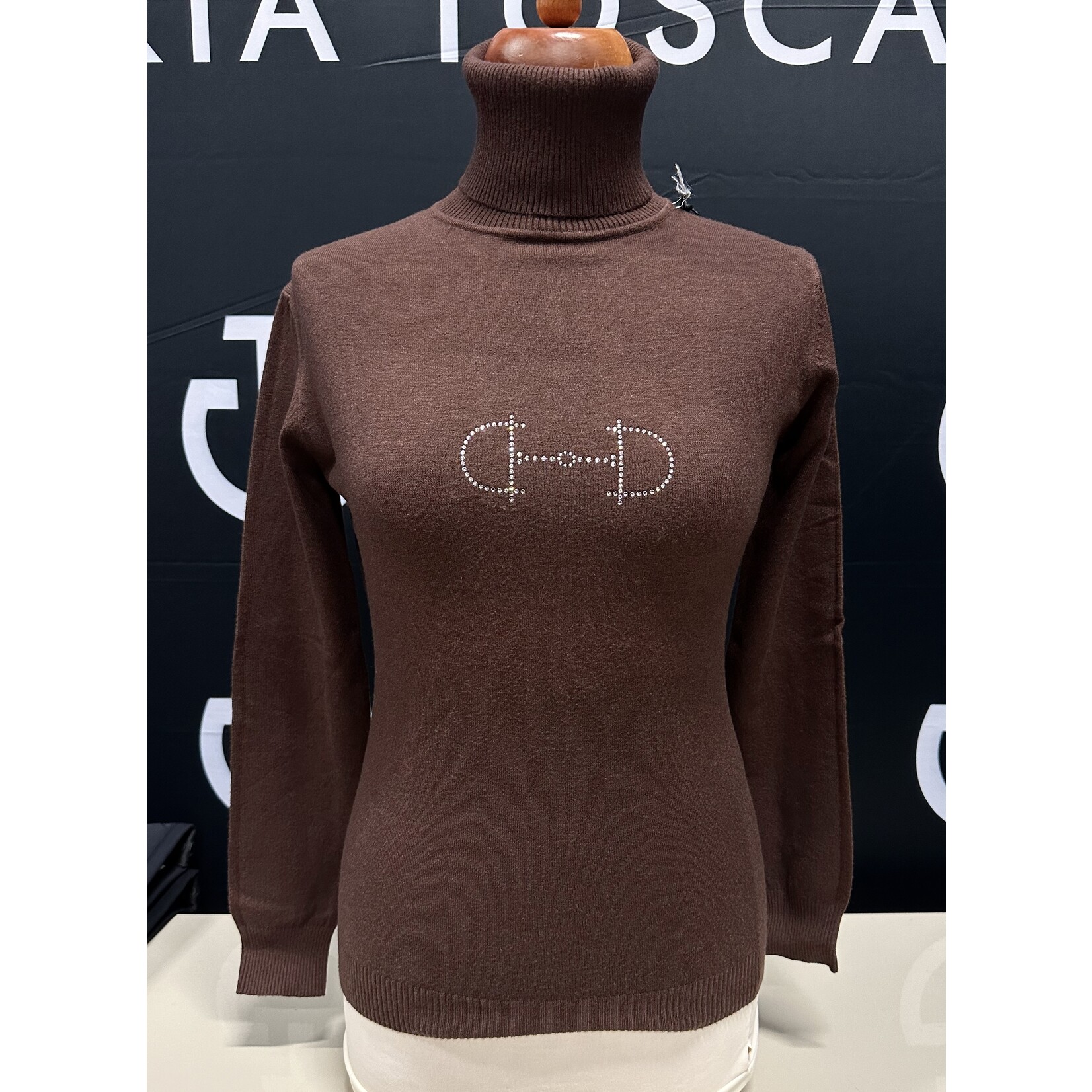 Equestrian-style Equestrian style turtle neck sweater brown swarovski bit