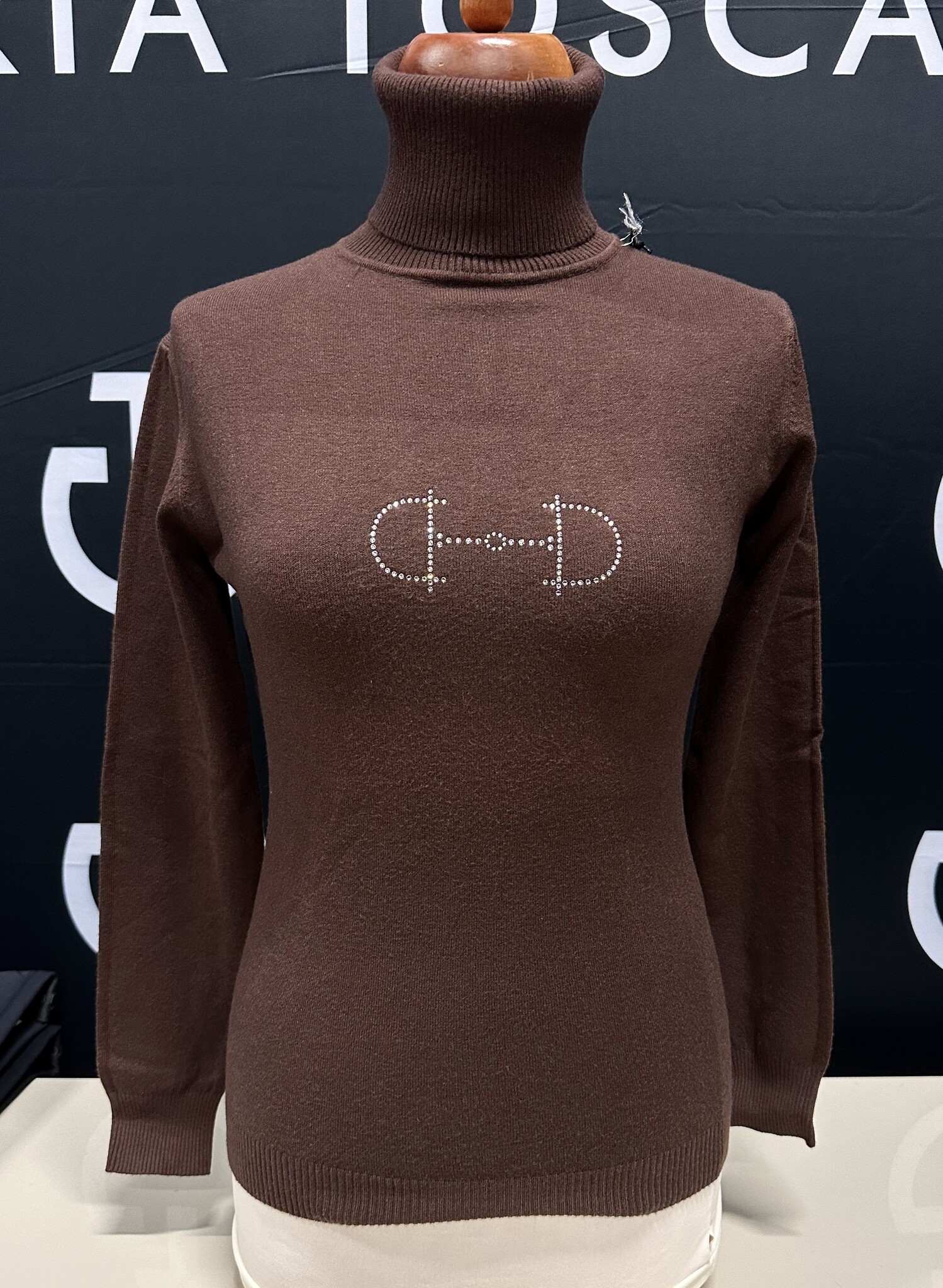 Equestrian style turtle neck sweater brown swarovski bit Equestrian